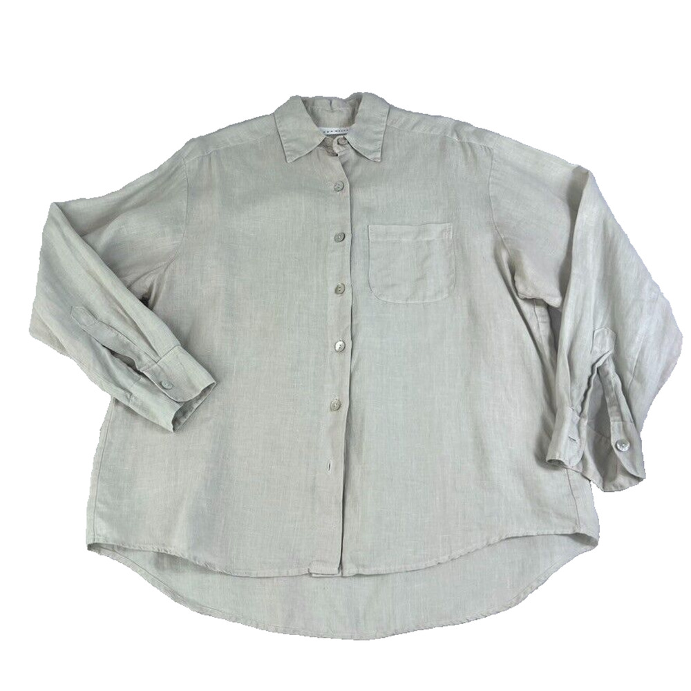 Bryn Walker Shirt Womens Large Beige Tan Linen Button Up Relaxed Lagenlook
